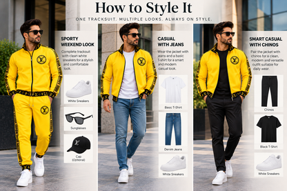 Louis Vuitton Logo Yellow & Black 2-Piece Tracksuit | Zip Jacket & Joggers
