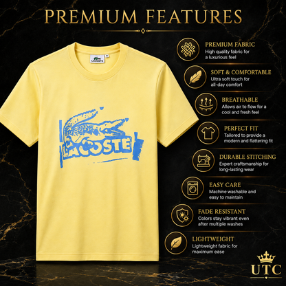 Lacoste Men's Yellow Graphic T-Shirt | Premium Cotton Crew Neck Short Sleeve Tee