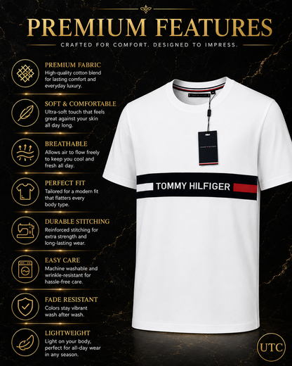 ✨ Premium Men's White Crew Neck T-Shirt | Signature Stripe | Soft Cotton Blend ✨