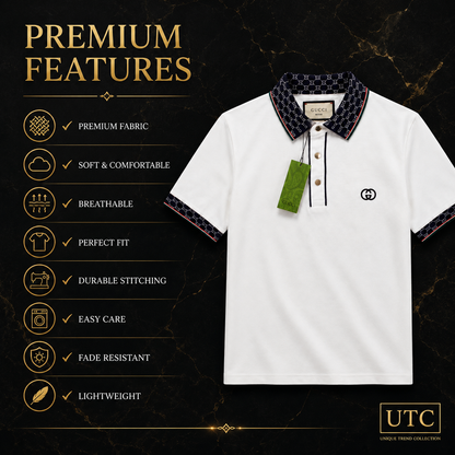 🤍 Gucci Men's Premium White Polo Shirt | Luxury Cotton Short Sleeve Polo