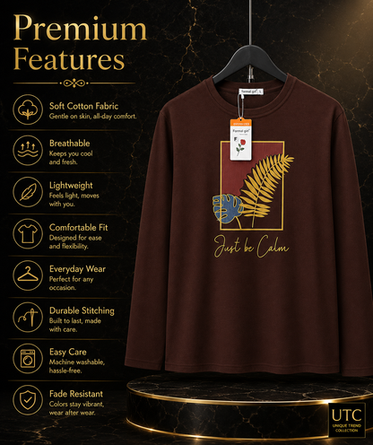 Formal Girl Women’s Oversized Chocolate Brown Long Sleeve Graphic T-Shirt – Just Be Calm