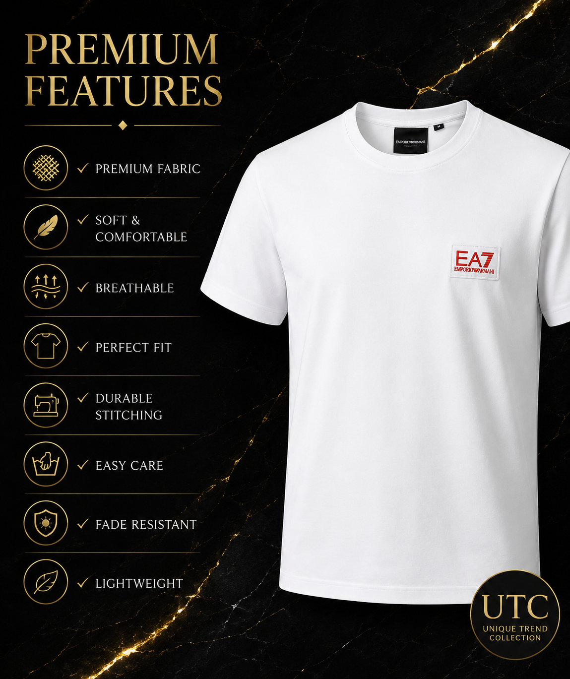 EA7 Emporio Armani Men's Logo T-Shirt – White | Premium Cotton Crew Neck | Designer Tee