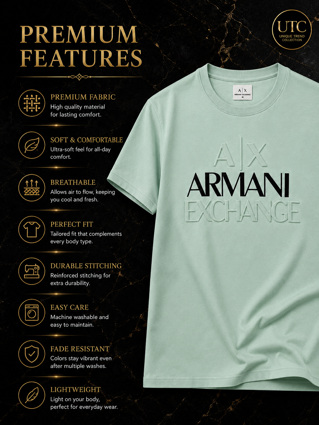Armani Exchange Men's Logo T-Shirt – Premium Cotton Crew Neck | Mint Green | A|X