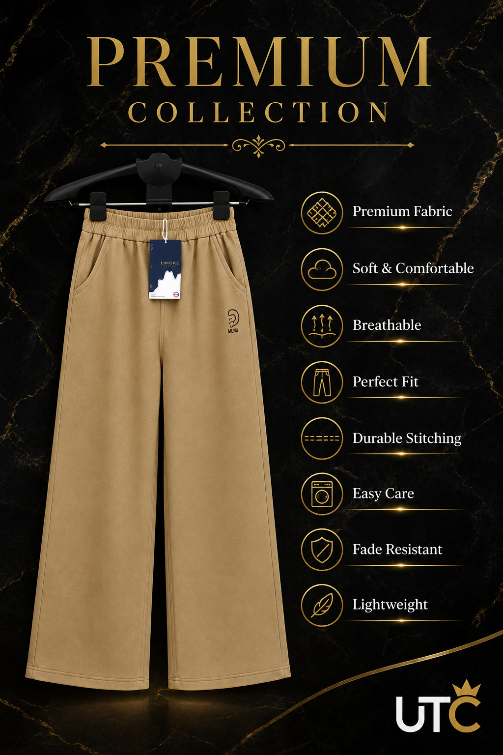 LIMORE Women's Beige Wide-Leg Pants – High-Waist Elastic Casual Trousers