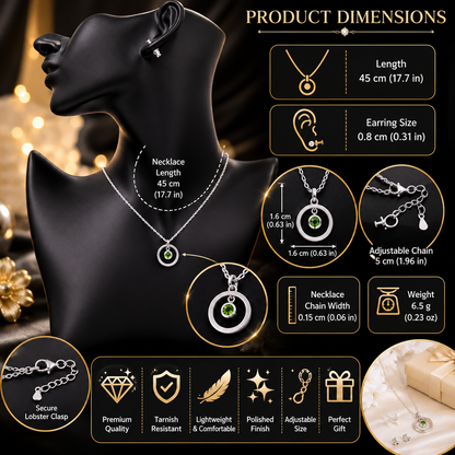 💚 Elegant Green Crystal Circle Pendant Necklace for Women | Premium Silver-Tone Jewelry