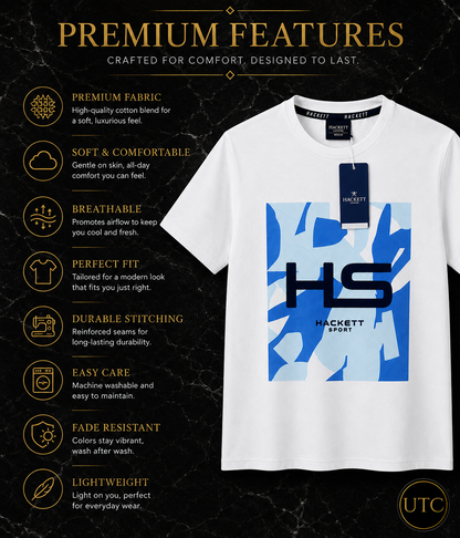 🤍✨ Hackett London Men's Premium White Graphic T-Shirt 👕 | 💎 Soft Cotton Crew Neck | 🇬🇧 Luxury British Style | 🇨🇦 Fast Shipping