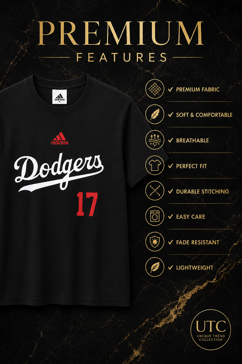 Adidas x Los Angeles Dodgers Men's Graphic T-Shirt #17 | Black Cotton Crew Neck