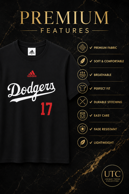 Adidas x Los Angeles Dodgers Men's Graphic T-Shirt #17 | Black Cotton Crew Neck