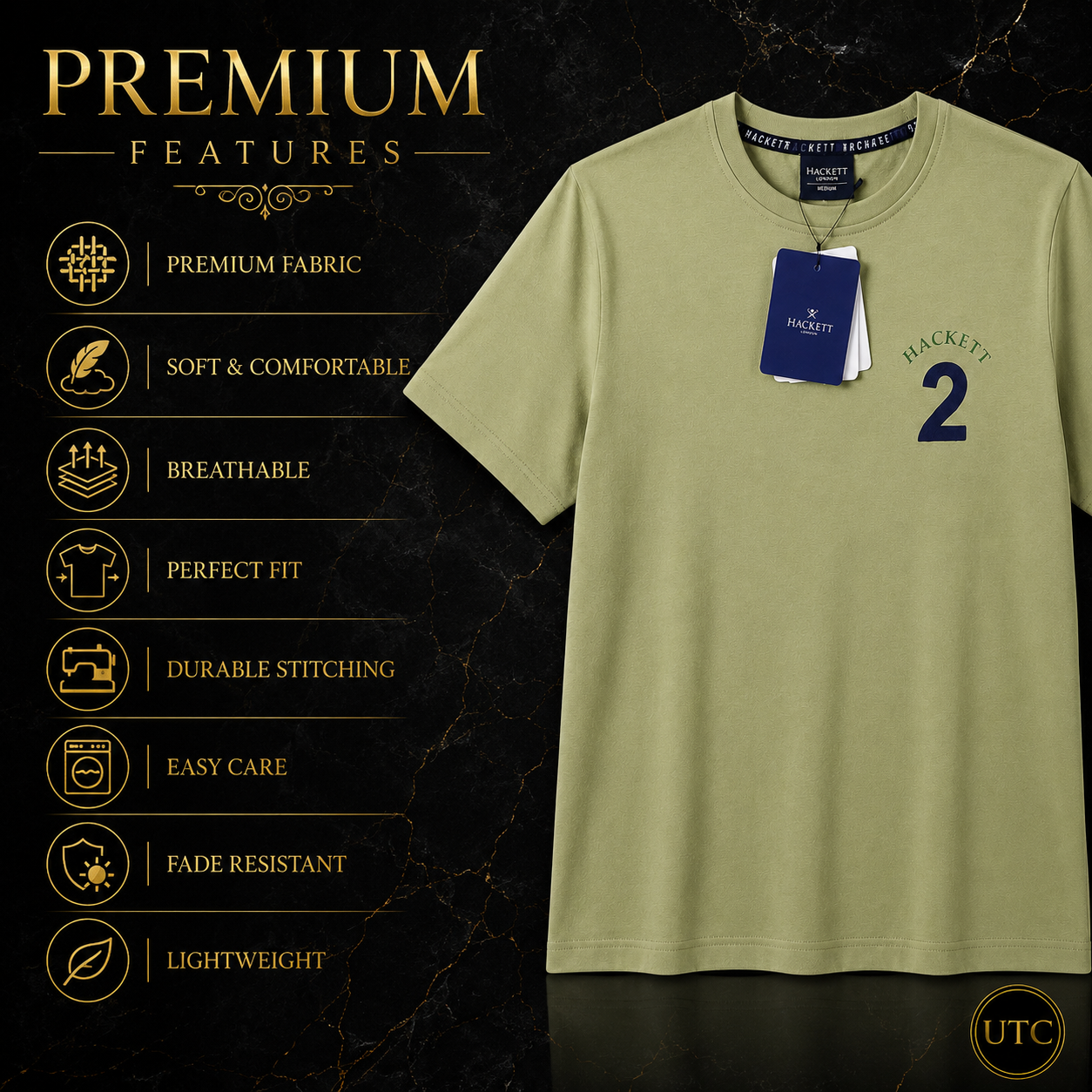 💚✨ Hackett London Men's Premium Sage Green T-Shirt 👕 | 100% Soft Cotton Crew Neck | Luxury Casual Everyday Wear