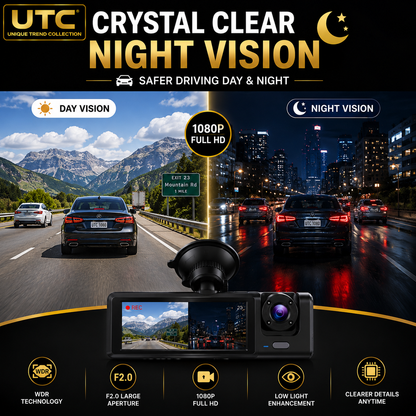 4G WiFi GPS 3-Channel Dash Cam | Front + Cabin + Rear | FREE 32GB Memory Card | Full HD 1080P