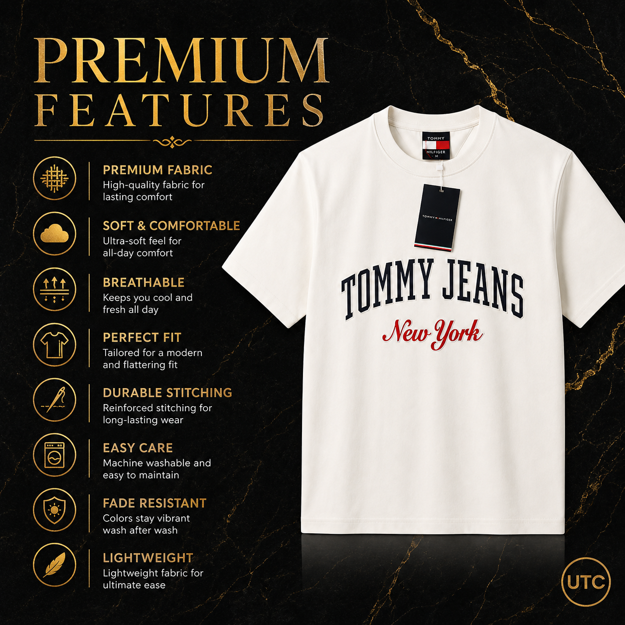 🤍 Tommy Hilfiger Men's Tommy Jeans New York T-Shirt | White Premium Cotton Crew Neck