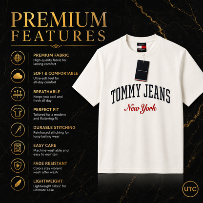 🤍 Tommy Hilfiger Men's Tommy Jeans New York T-Shirt | White Premium Cotton Crew Neck