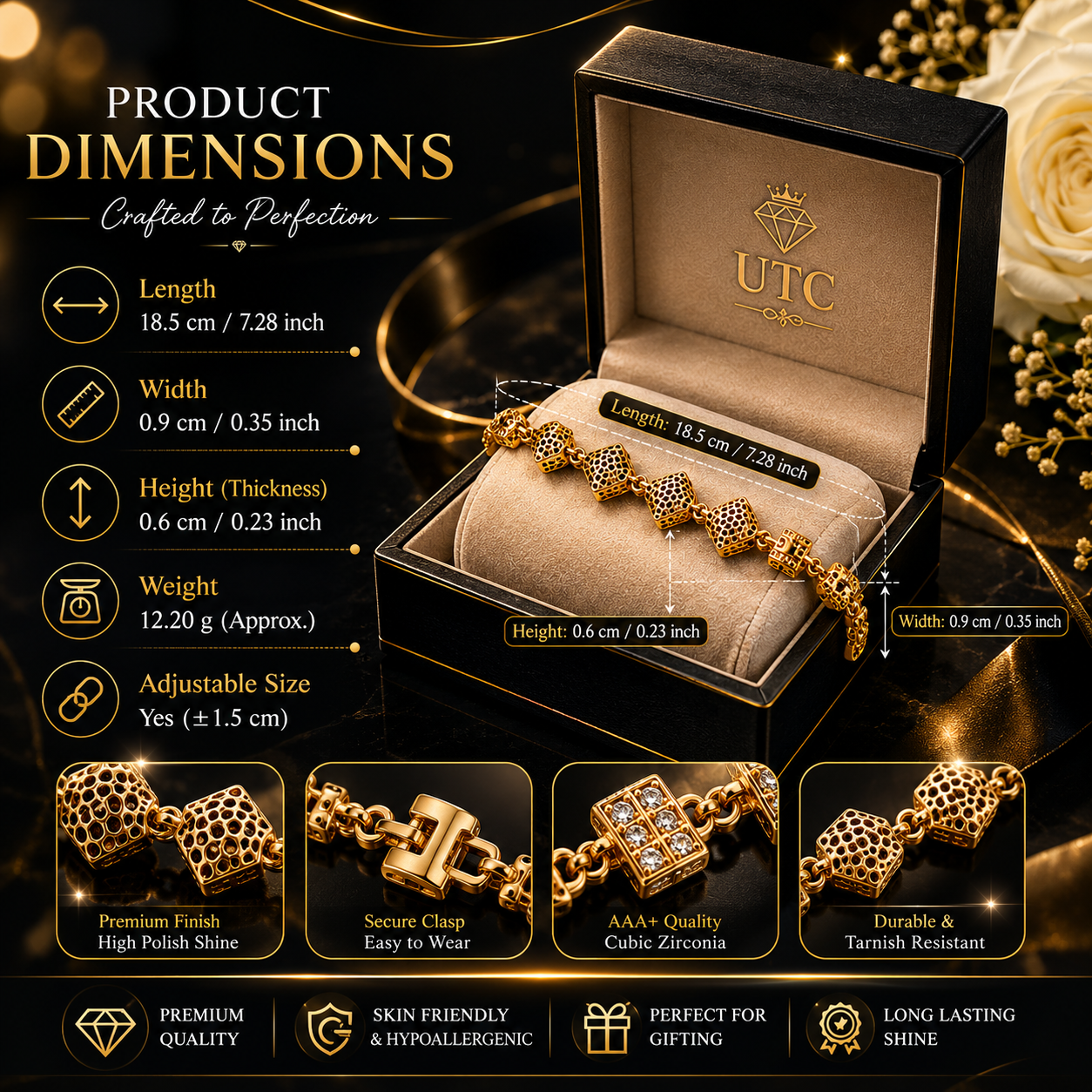✨ Luxury Gold Crystal Cube Chain Bracelet | Elegant Women's Fashion Jewelry