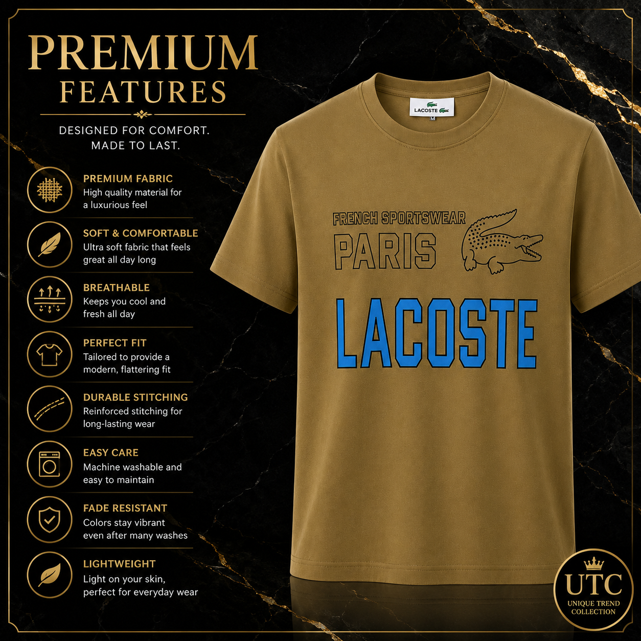 Lacoste Men's Premium Olive Green Graphic Cotton T-Shirt | Soft Crew Neck Casual Tee