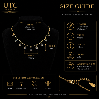 ✨ UTC Luxury Crystal Drop Necklace for Women | Elegant Gold-Tone Adjustable Jewelry ✨