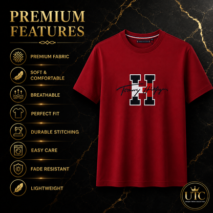 🔥 Tommy Hilfiger Men's Signature Logo T-Shirt | Premium Cotton Crew Neck | Classic Red | Soft & Comfortable