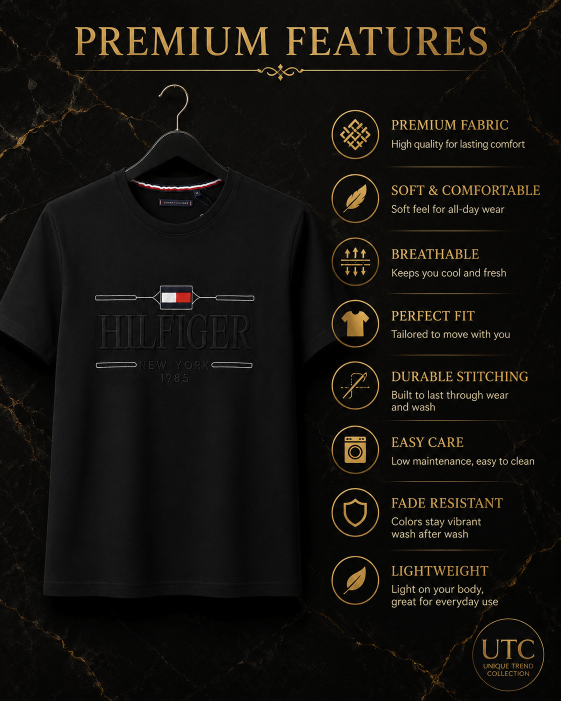 Tommy Hilfiger Men's Logo Graphic T-Shirt – Black | Premium Cotton Crew Neck | New York 1985