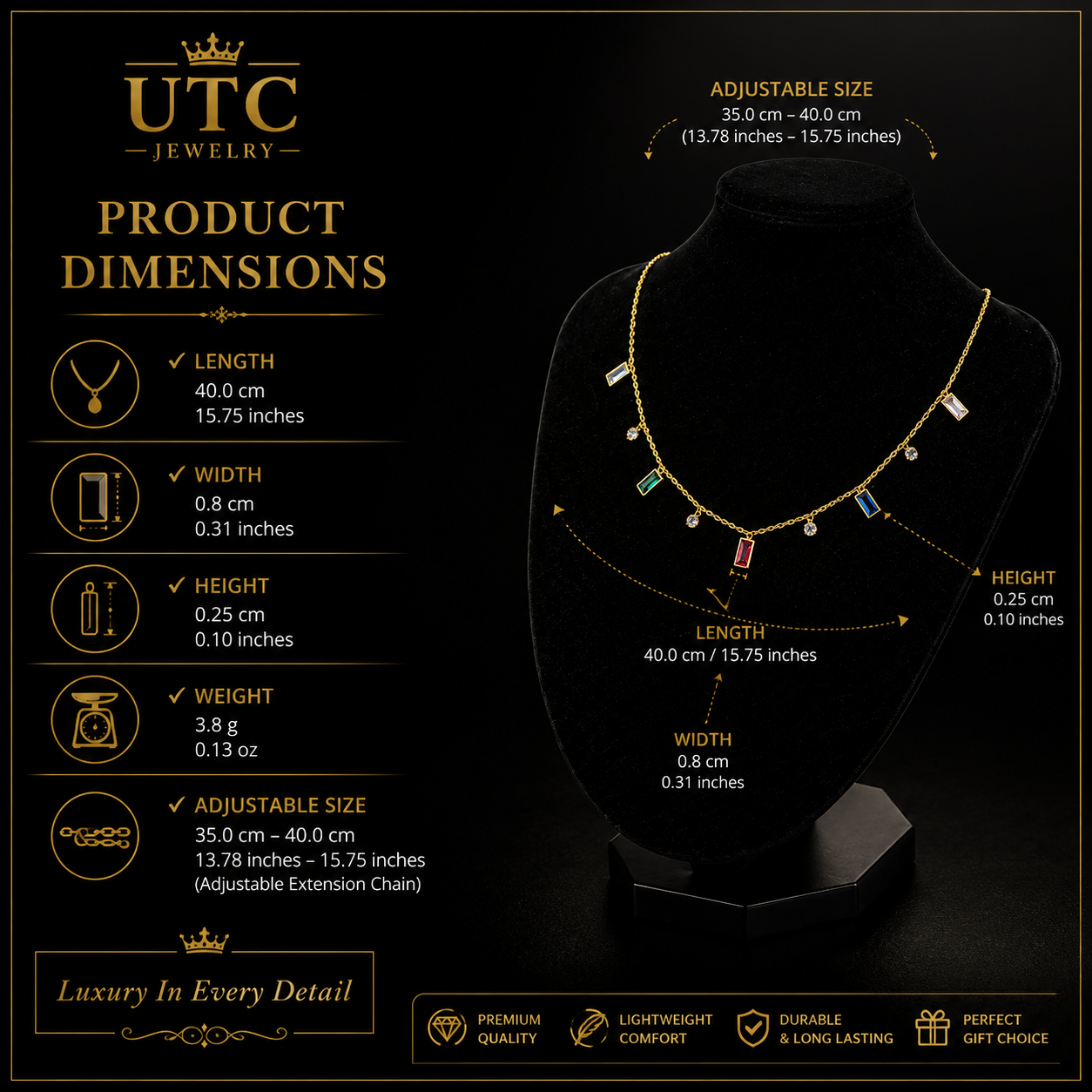✨ Luxury Multicolor Crystal Charm Necklace – Gold Plated Dainty Pendant Necklace for Women ✨