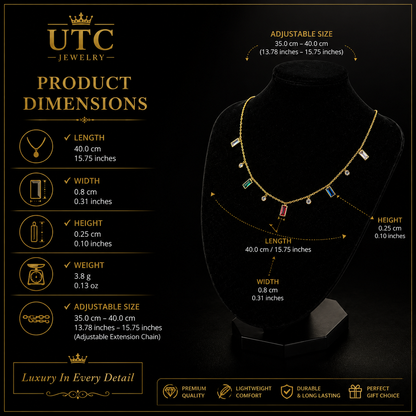 ✨ Luxury Multicolor Crystal Charm Necklace – Gold Plated Dainty Pendant Necklace for Women ✨