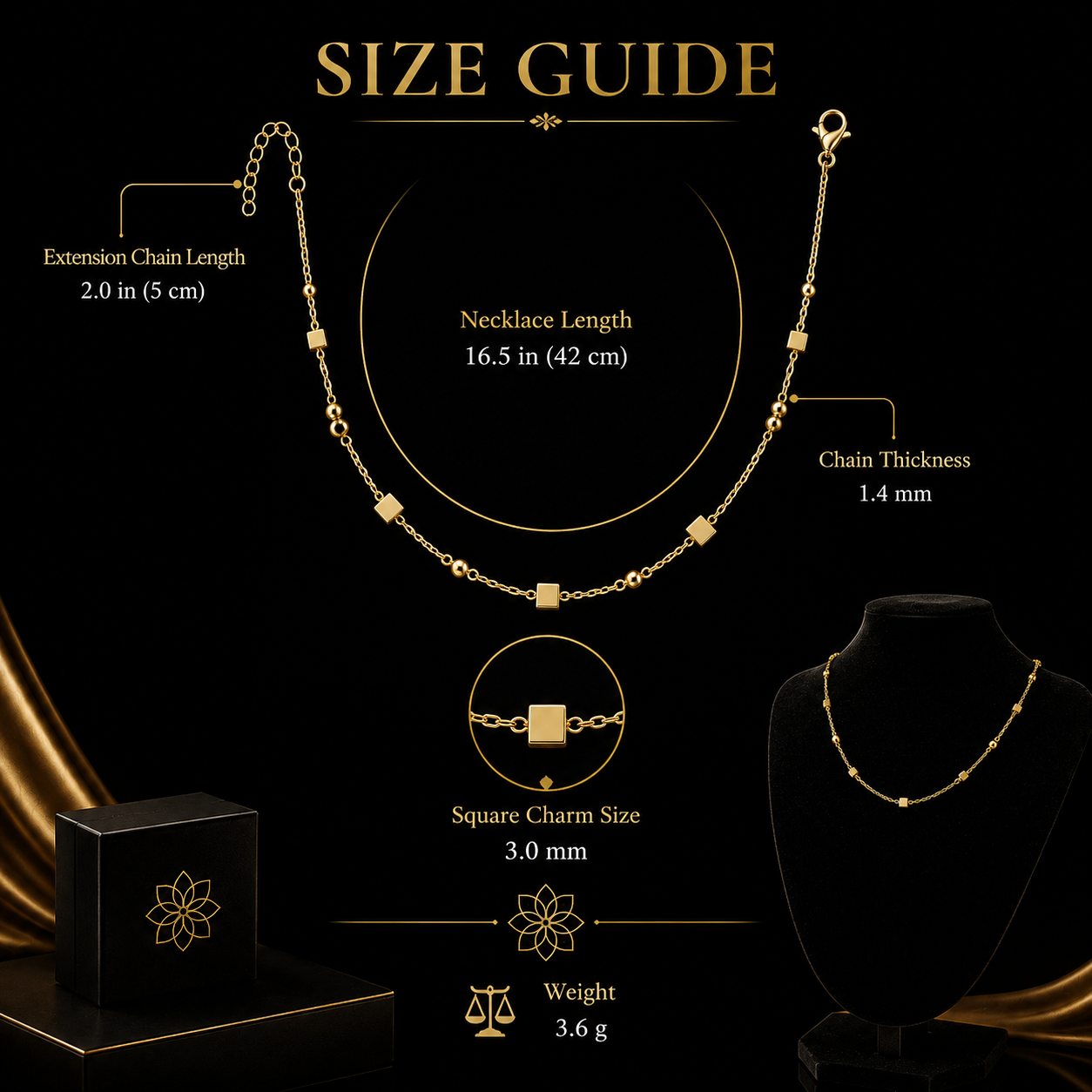 ✨ Minimalist Gold Cube Chain Necklace for Women | Elegant Lightweight Jewelry | Perfect Gift