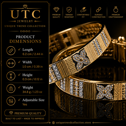 ✨ Traditional Indian Gold-Tone Designer Bangle Set | Floral Crystal Women's Kada (Pair)