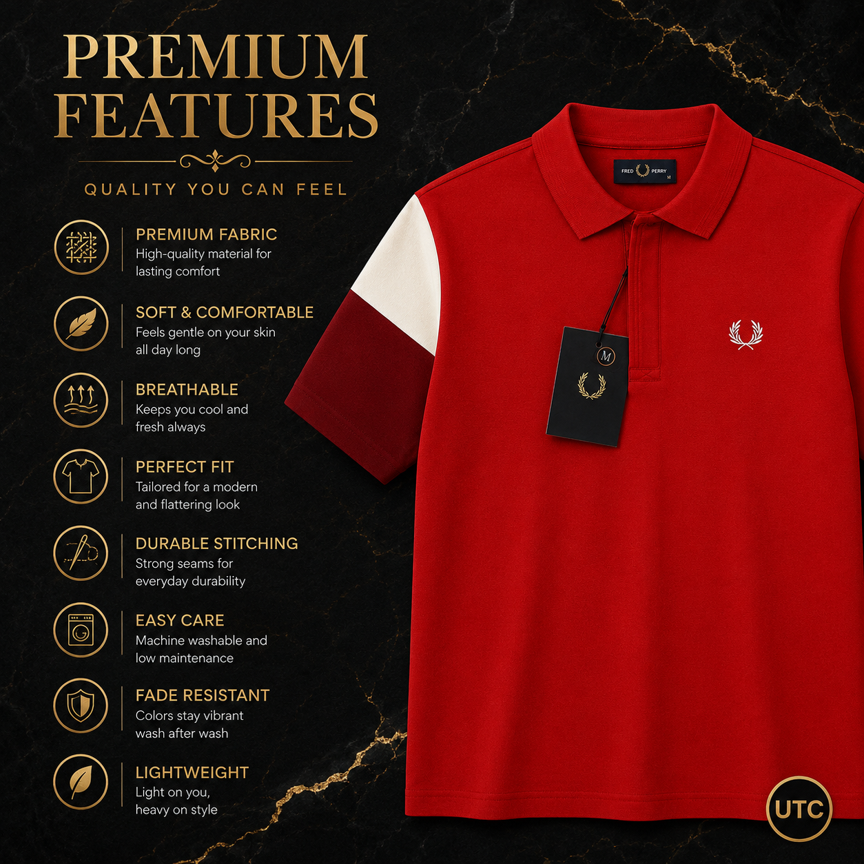 Premium Men's Color Block Polo Shirt | Soft Cotton Blend | Modern Casual Golf Shirt | Red