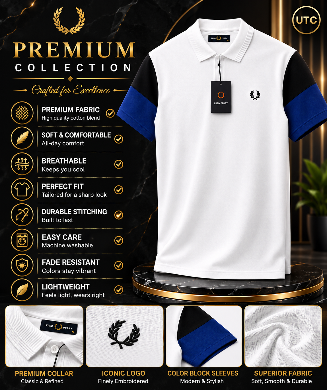 🏆 Premium Men's Color Block Polo Shirt 👕 | Soft Cotton Blend | Modern Smart Casual | White & Royal Blue