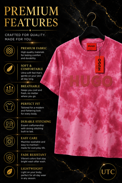 💖✨ HUGO Men's Premium Pink Tie-Dye T-Shirt 👕 | 🌸 Soft Cotton Crew Neck | 💎 Luxury Everyday Style | 🇨🇦 Fast Shipping