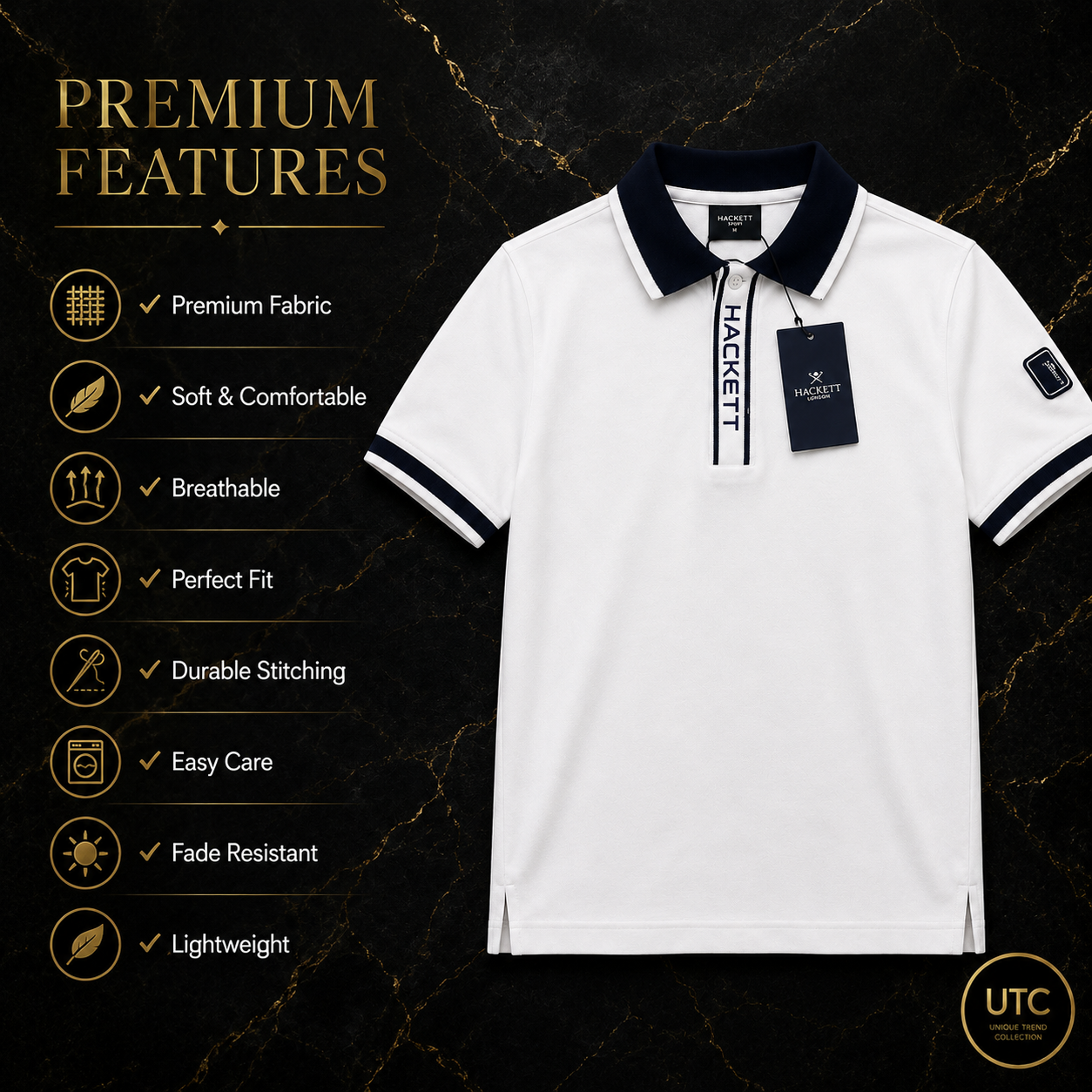 🔥 Hackett London Men's Premium White Polo Shirt | Luxury Cotton Smart Casual Golf Polo 👕