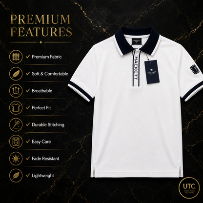 🔥 Hackett London Men's Premium White Polo Shirt | Luxury Cotton Smart Casual Golf Polo 👕