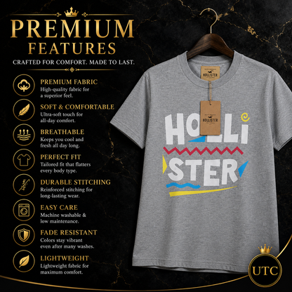 🤍 Hollister Men's Premium Graphic T-Shirt 👕✨ | Soft Cotton Crew Neck | Casual Everyday Style | 100% Authentic