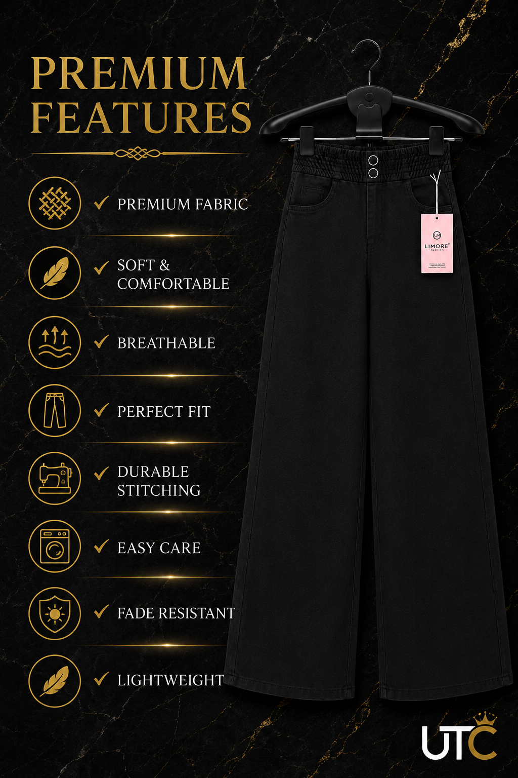 LIMORE Women’s Black Wide-Leg Jeans | Elastic Waist