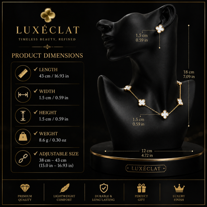 💎 Clover Luxury Jewelry Set – Gold Plated Necklace & Earrings Set for Women | Elegant Gift Collection