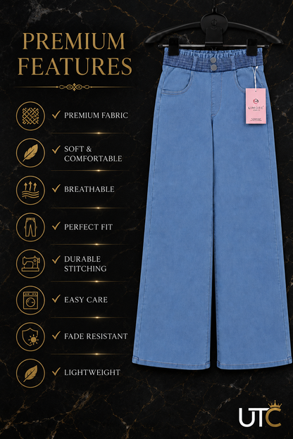 LIMORE Women’s Light Blue Wide-Leg Jeans | Elastic Waist