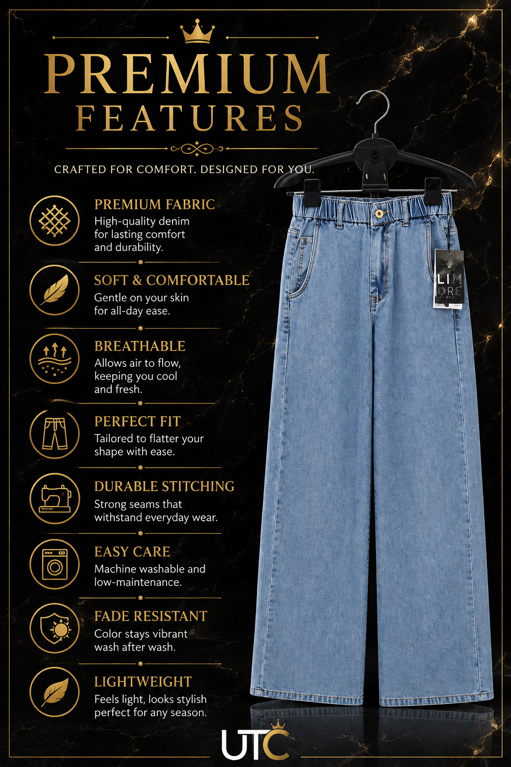 LIMORE Women’s Light Blue Wide-Leg Jeans | Elastic Waist Denim