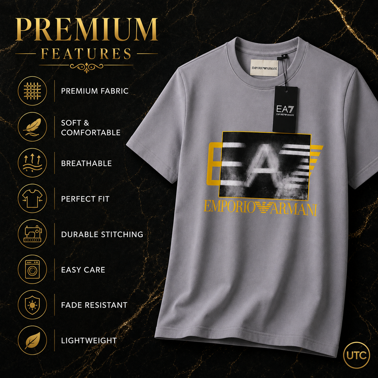 EA7 Emporio Armani Men's Premium Graphic T-Shirt | Grey Crew Neck Cotton Tee