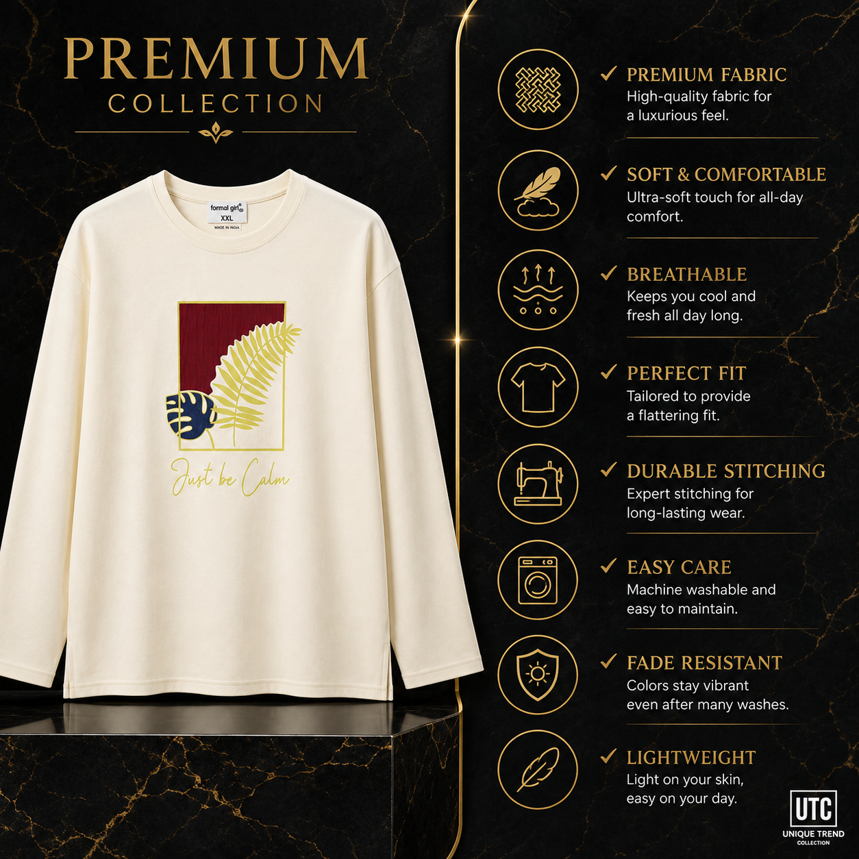 Formal Girl Women’s Cream Long Sleeve Graphic T-Shirt – Just Be Calm Casual Top