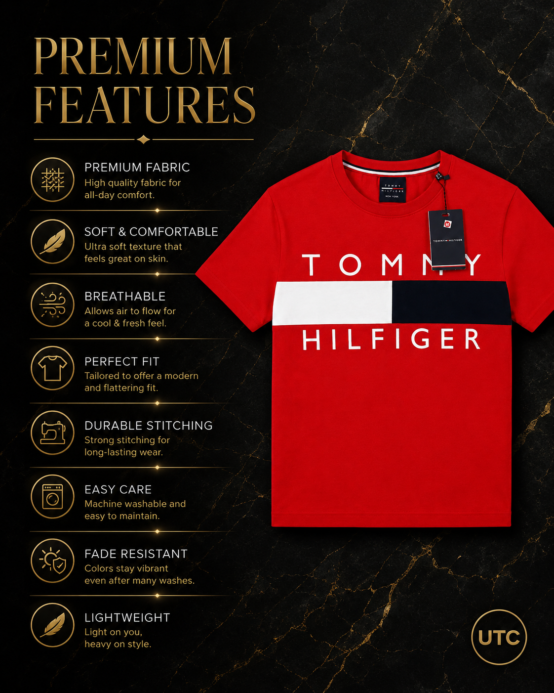 ❤️🤍💙 Tommy Hilfiger Men's Premium Logo T-Shirt | Classic Red Crew Neck