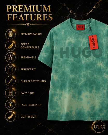 💚✨ HUGO Men's Premium Green Tie-Dye Logo T-Shirt 👕 | 💎 Soft Cotton Crew Neck | 🌿 Luxury Everyday Style | 🇨🇦 Fast Shipping