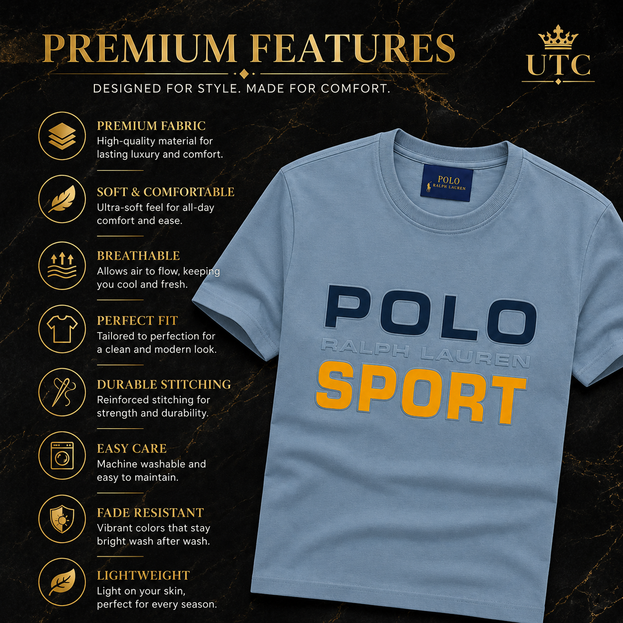 Polo Ralph Lauren Sport Men's Premium Cotton Crew Neck T-Shirt | Sky Blue | Soft Casual Tee