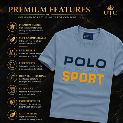 Polo Ralph Lauren Sport Men's Premium Cotton Crew Neck T-Shirt | Sky Blue | Soft Casual Tee