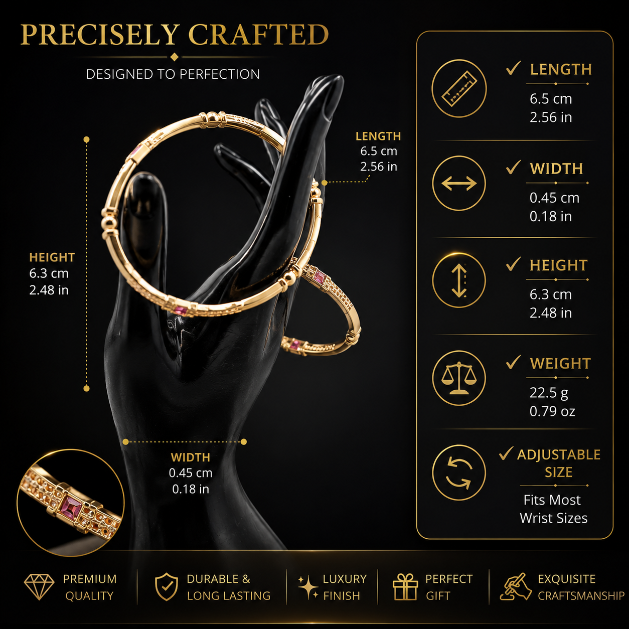 Traditional Indian Gold-Tone Ruby Accent Bangle Pair | Premium Ethnic Jewelry