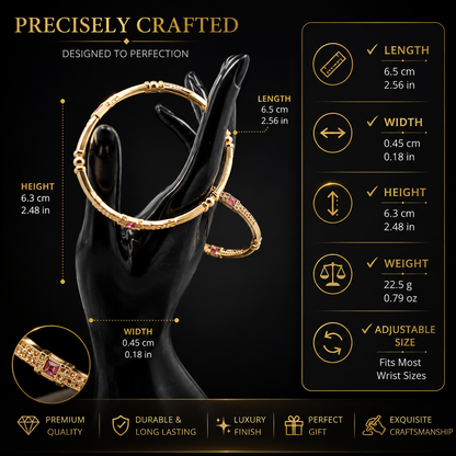 Traditional Indian Gold-Tone Ruby Accent Bangle Pair | Premium Ethnic Jewelry