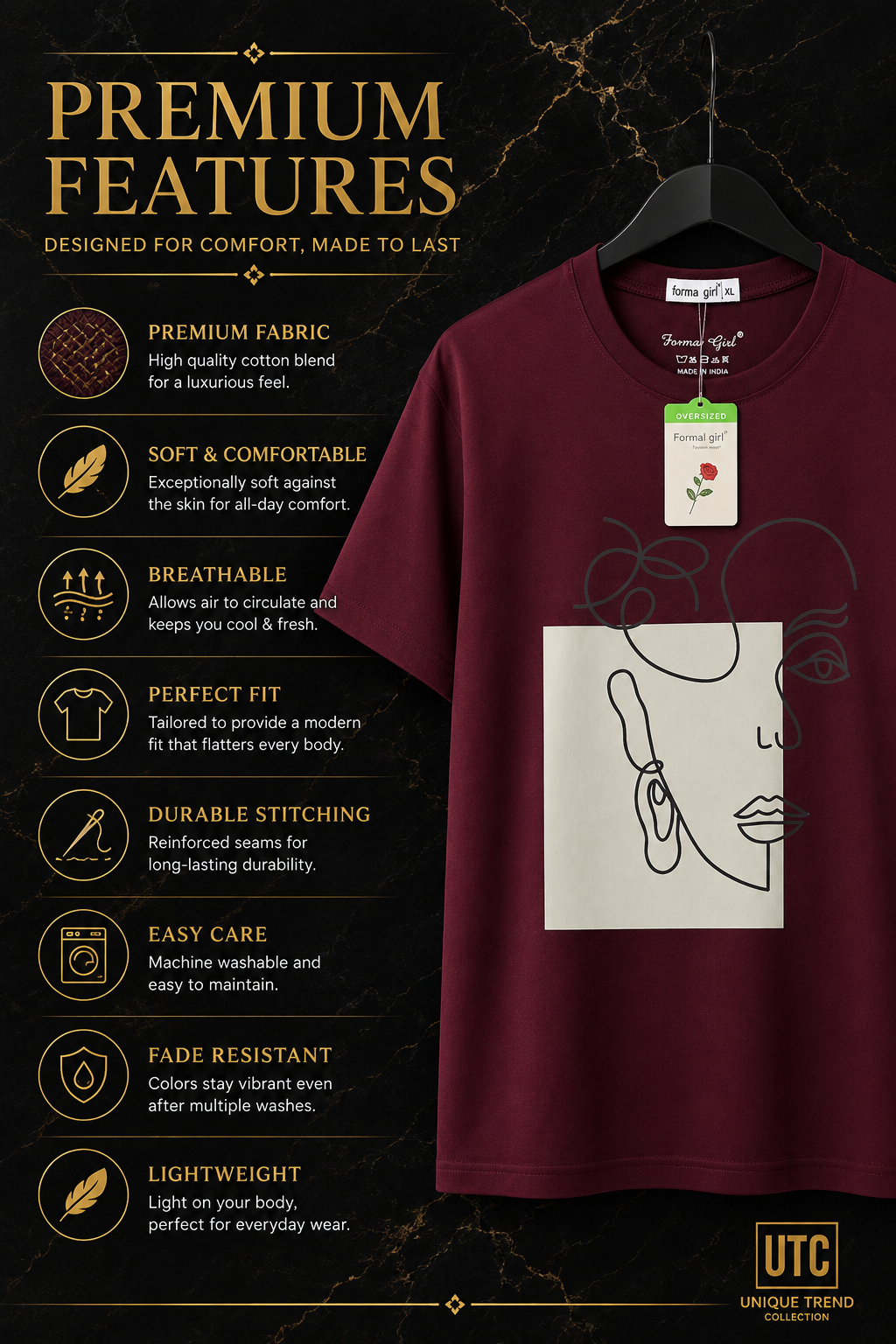 Formal Girl Women’s Oversized Burgundy Graphic T-Shirt – Abstract Face Print