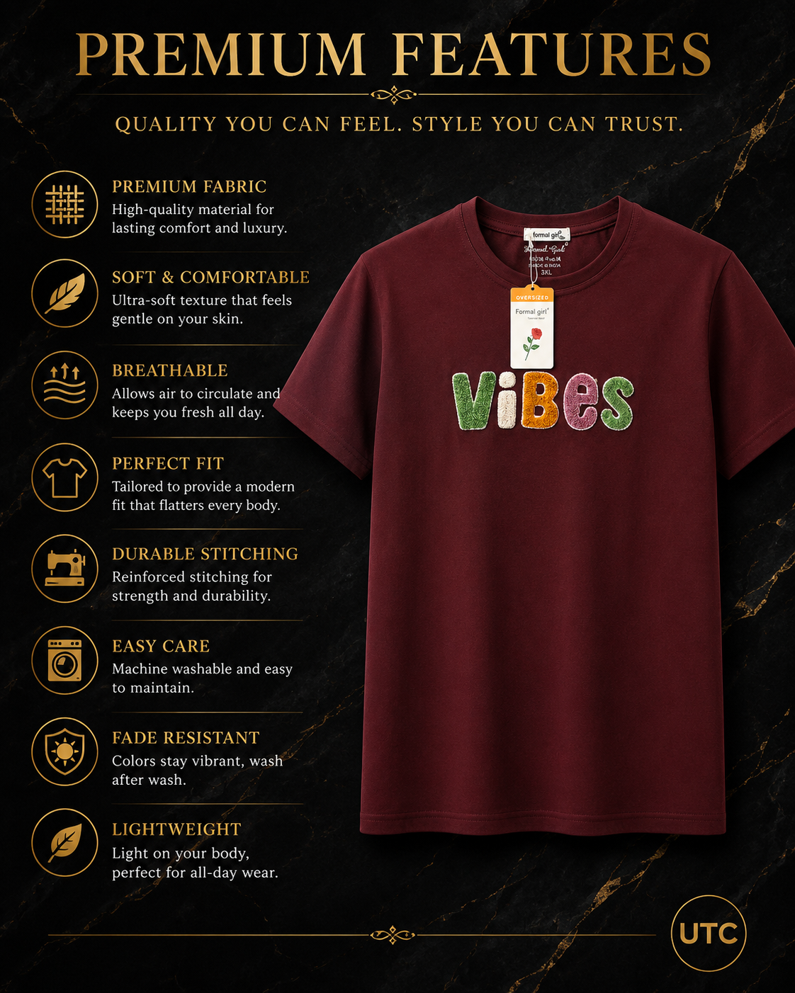Women's Premium Oversized Cotton Graphic T-Shirt – Burgundy | Soft Casual Crew Neck Tee