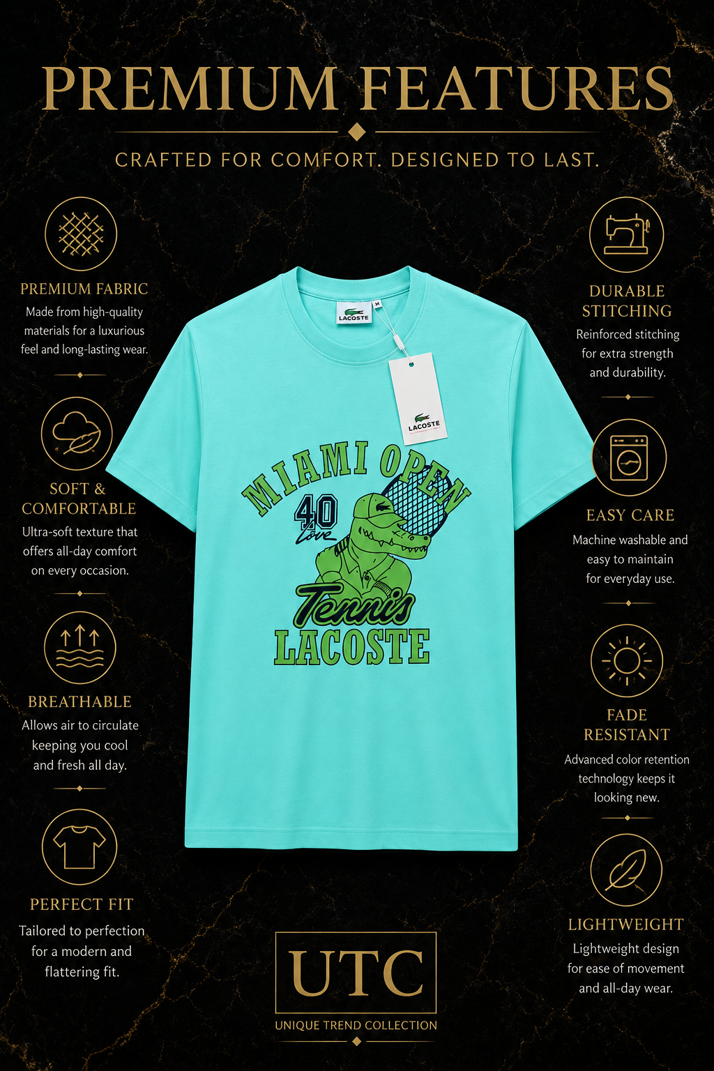 💚 Lacoste Men's Miami Open Graphic T-Shirt | Premium Cotton Crew Neck Tee 🎾