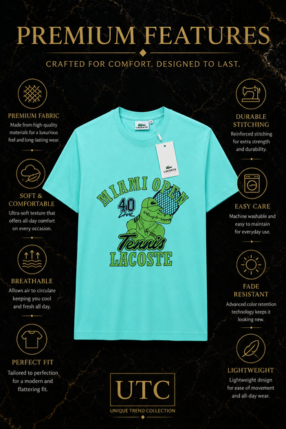 💚 Lacoste Men's Miami Open Graphic T-Shirt | Premium Cotton Crew Neck Tee 🎾