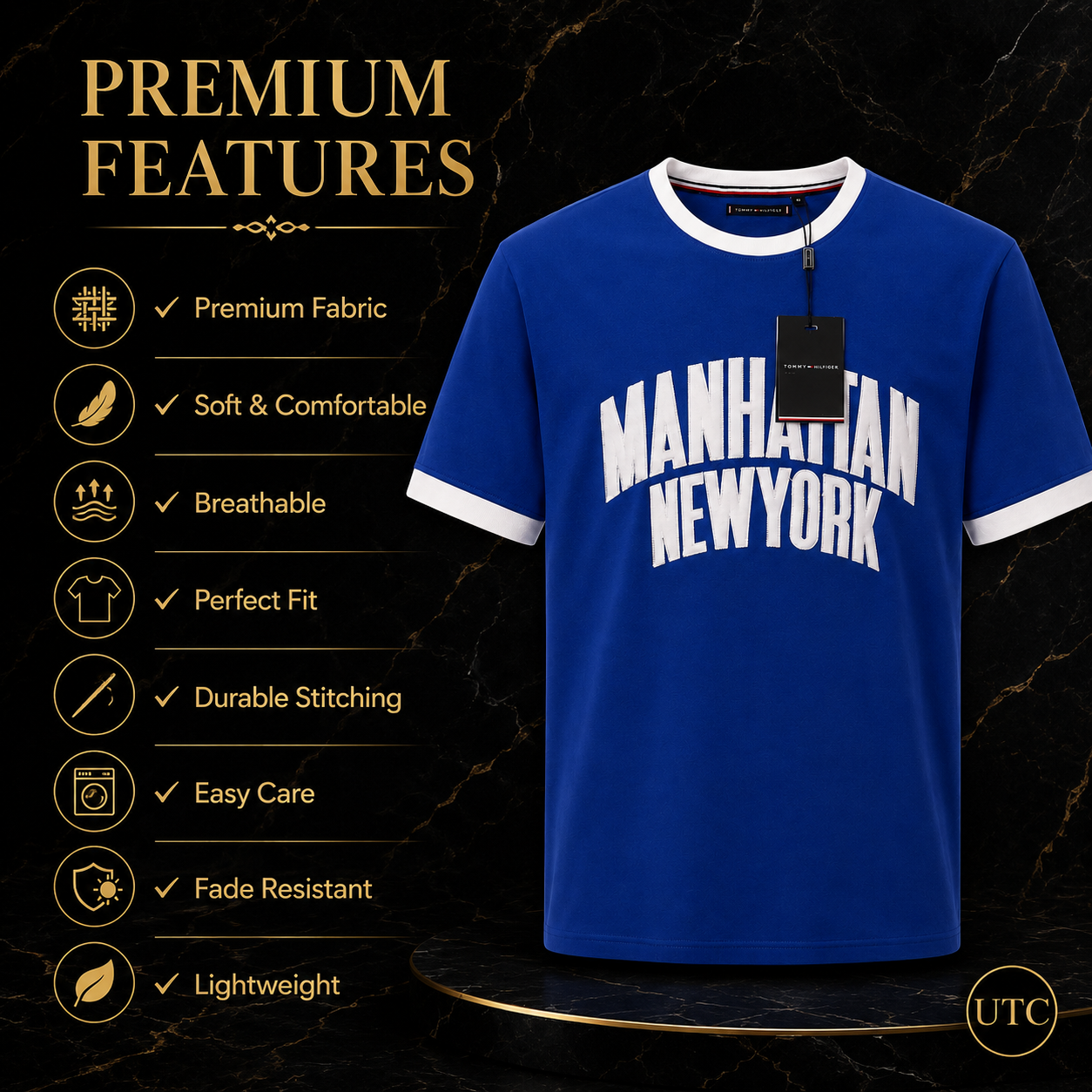 🔵✨ Premium Men's Royal Blue Crew Neck T-Shirt | Manhattan Graphic | Soft Cotton Blend ✨