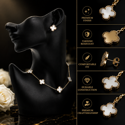 💎 Clover Luxury Jewelry Set – Gold Plated Necklace & Earrings Set for Women | Elegant Gift Collection