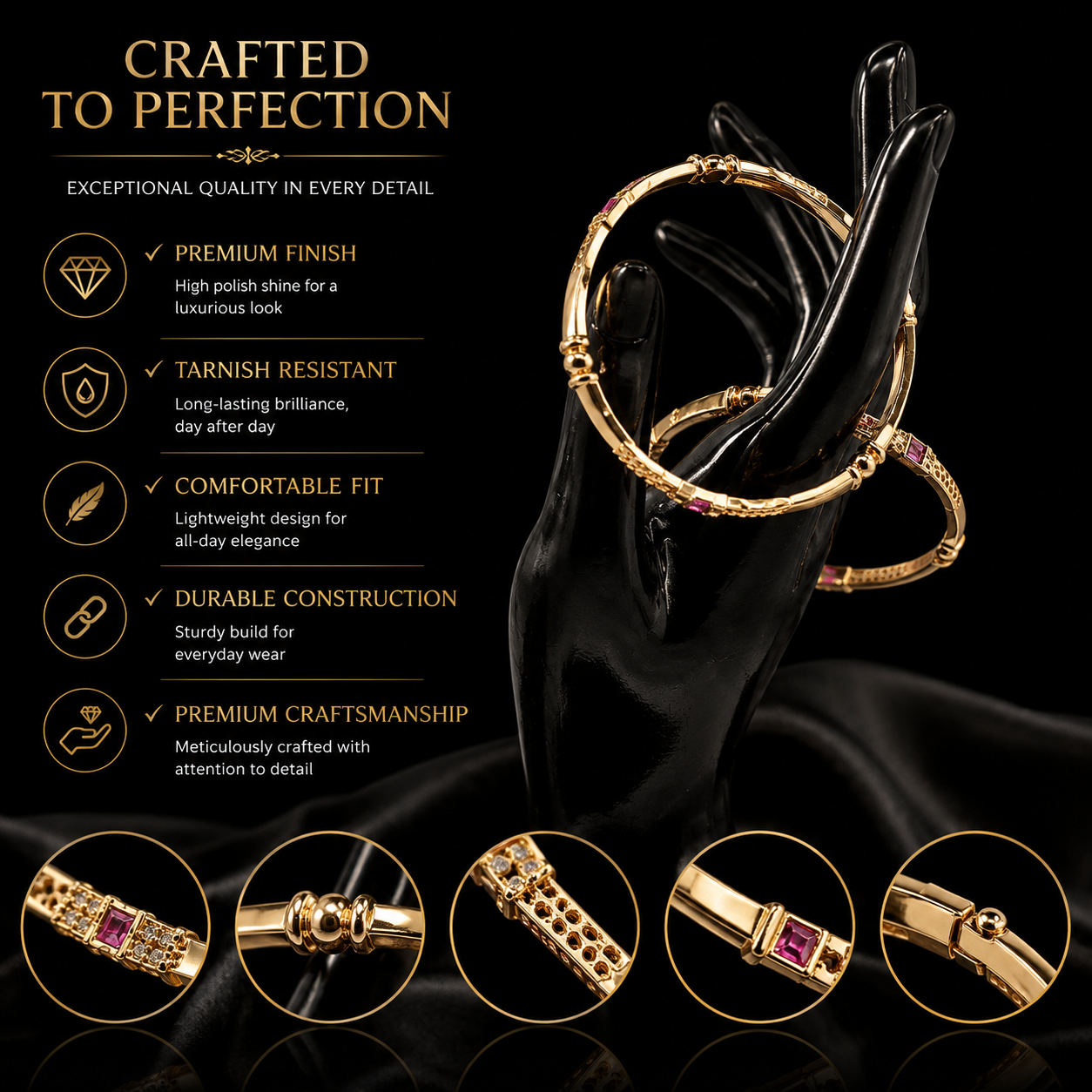 Traditional Indian Gold-Tone Ruby Accent Bangle Pair | Premium Ethnic Jewelry